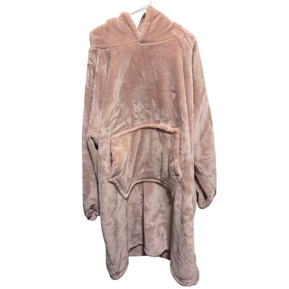 Wearable Blanket Fleece Pink Sweatshirt Cozy Giant Hoodie Pocket Adult One Size - Picture 3 of 9